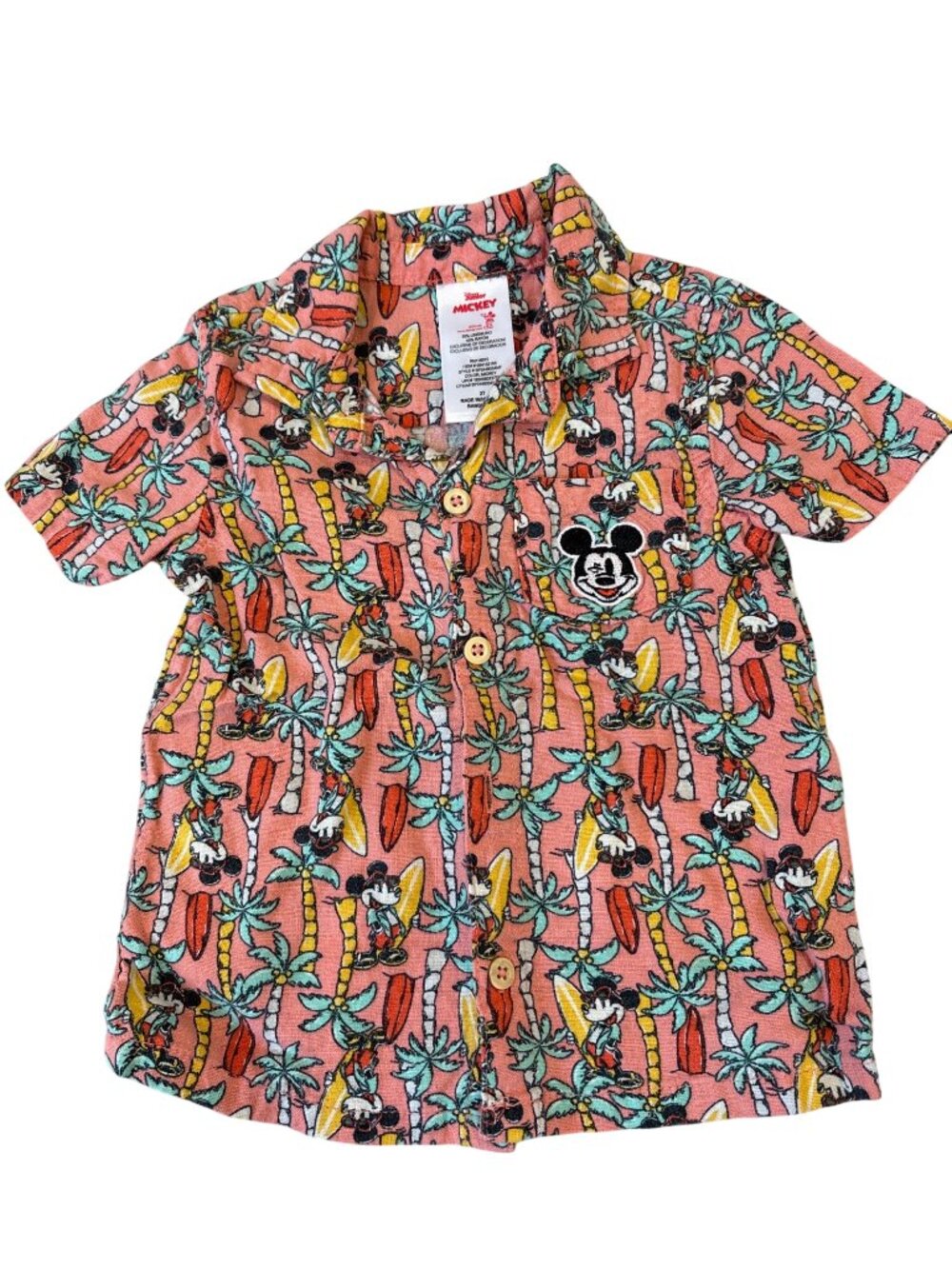 Disney Junior Mickey Mouse Toddler Button-Up Shirt 2T Tropical Print Linen Blend